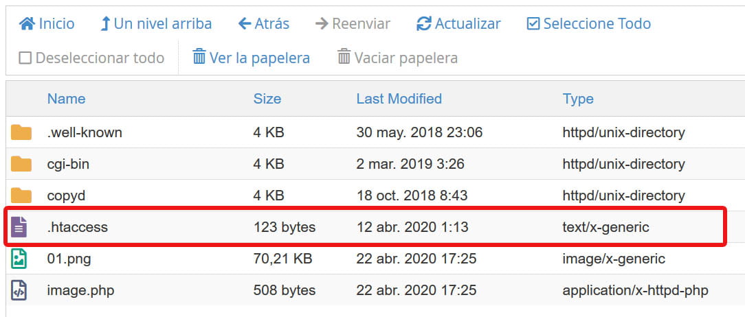 Archivo htaccess en el servidor