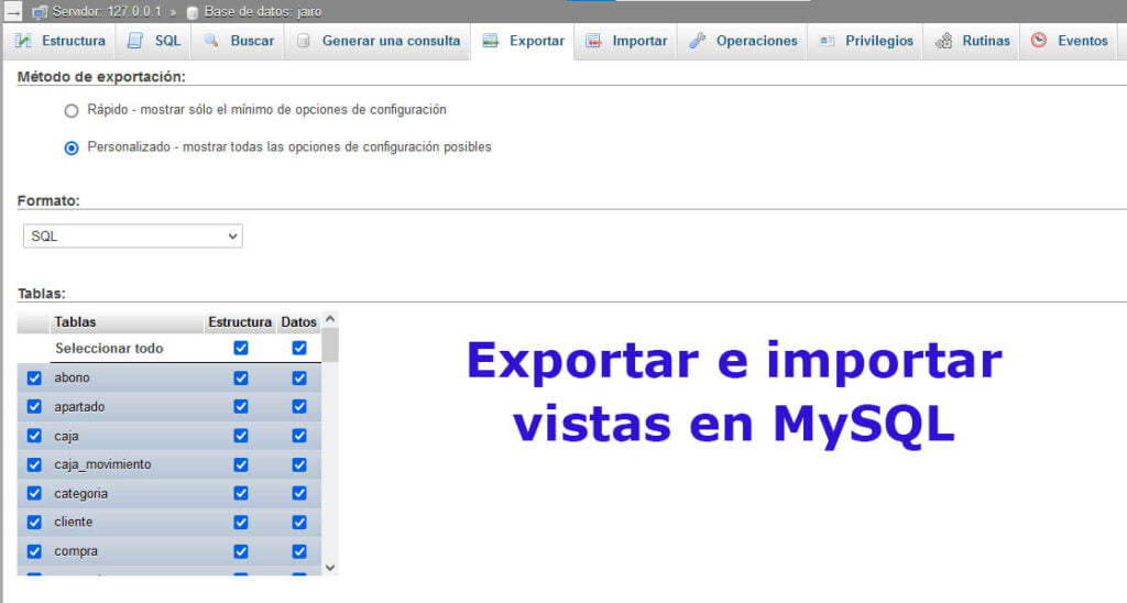 Exportar e importar vistas en MySQL 