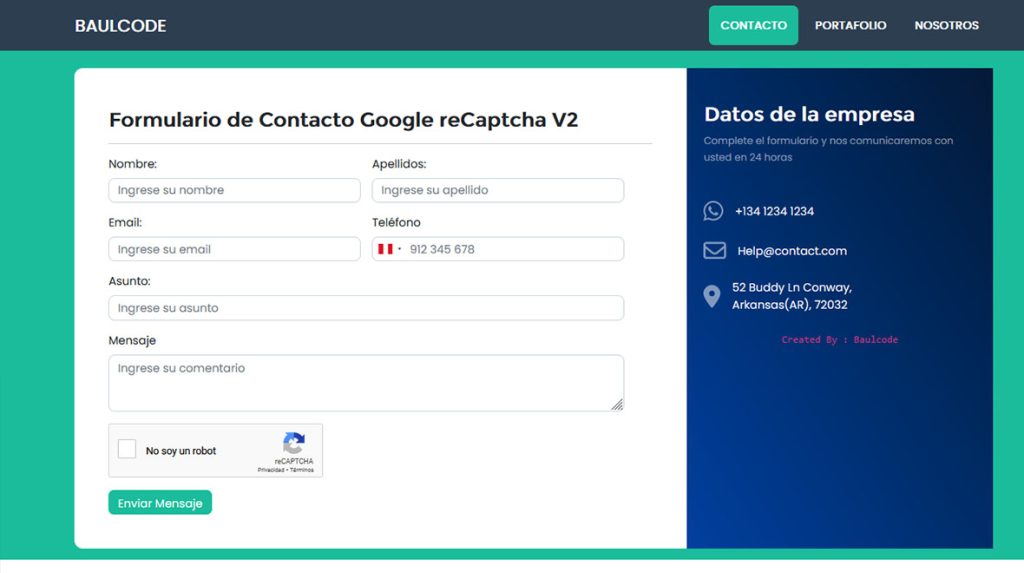 Formulario de contacto con Google reCAPTCHA V2